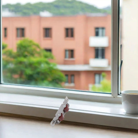 4 Pack Stainless Steel Double Wheel Sliding Patio Door Rollers Smooth As Silk Silent Gliding and view of window sill.