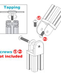 Diagram showing installation of Heavy Duty Black Pivot Joint Hinges 4 Pack Fits 4040 T Slot Aluminum Extrusion Profile Slick Zinc Alloy Construction With M8 Mounting Holes Rock Solid Swivel Action Pro Builder Gear.