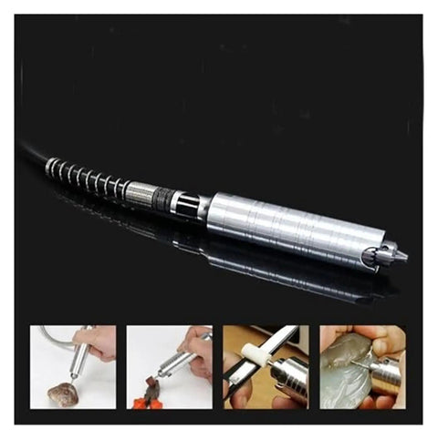 Badass 800W Heavy Duty Gemstone Polishing Machine Dual Head Bench Grinder With Flexible Shaft For Crystal Stone Engraving And Stepless Speed Control Pure Copper Motor, close-up of flexible shaft and engraving attachments.