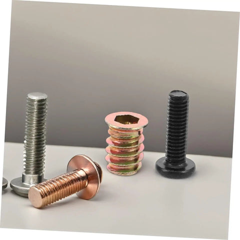 Wood Threaded Inserts And Nuts Kit With Bolts And Hex Wrenches And Drill Bit For Quick DIY Wood Assembly And Home Repair Tasks Metal Furniture Screw In Connectors Moisture Resistant Durable displayed on surface