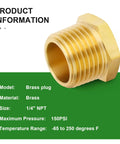 Brass Outer Hex Thread Socket Pipe Plug Fittings Set, Fifteen Pieces, One Quarter Inch NPT Male on product information display