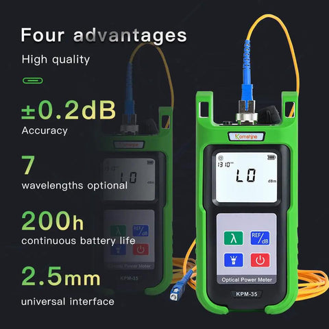 Kickin Ass Optical Fiber Power Meter And Dual Light Source Kit Self Calibrating 7 Wavelength Tester for fiber diagnostics with display.