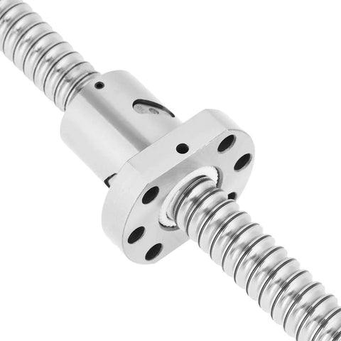Close-up of 300mm Rolled Ballscrew Coupled With Anti Backlash Ballnut built for dead zero play adjustment in CNC machines.