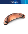 Killer Quality Heavy Duty Cup Pulls With Rich Red Copper Finishes On Matte Iron Bodies For Kitchen Cabinets And Dresser Drawers Hella Smooth Operation Rock Solid Mounting 3 Point 2 Inch Spread Five Pack, featuring a close-up side view.