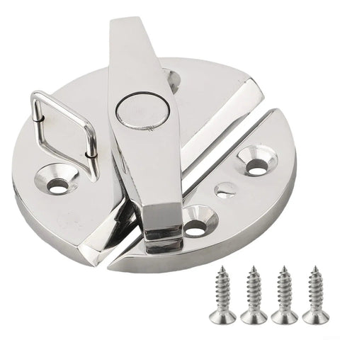 Rock Solid Marine Grade 316 Stainless Steel Turn Button Latch With Positive Stop And Polished Rotary Catch Lock For Boat Cabinetry Hatch Doors Center Console And Tackle Box Storage Solutions close-up view with screws included.