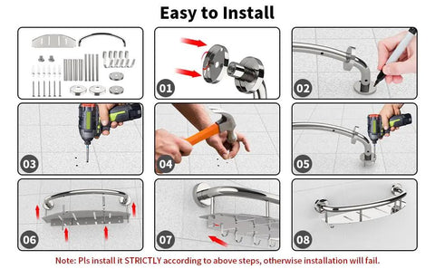 Installation steps for 18 Inch Shower Grab Bar With Storage Shelf Brushed Nickel Stainless Steel Handicap Safety Rail