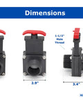 Diagram showing Must Have 1.5 Inch Gate Valve Full Shut Off For Above Ground Pools Threaded Male To Female Adapter dimensions.