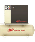 Heavy Duty Rotary Screw Air Compressor With Total Air System And Plug And Play Auto Cycling Delivering Bulletproof 7.5 Horsepower On Three Phase 230 Volt Lines With Zero Hassle 28 Cfm Output with visible controllers and tank.