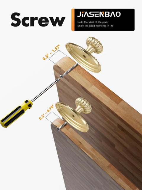 Built Tough Brushed Gold Cabinet Knobs 10 Pack With Base Brass Drawer Pulls Solid Zinc Alloy Corrosion Resistant Knockout Finish For Kitchen Cupboard Or Bathroom Dresser Hardware Refresh, screwdriver installation detail.
