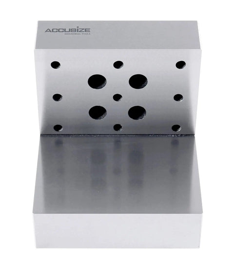 Rock Solid Precision Steel Angle Plate 4x4x4 Inches, 1-1/4 Inch Thick, Ground Flat to 0.0002 Inch, Hardened to HRC58-62, 13 Holes 1/4-20 Tapped, Machining Fixture for Milling and Assembly