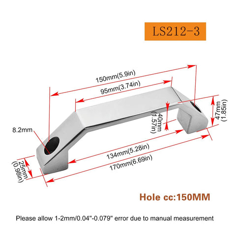 Diagram showing dimensions of Heavy Duty Solid 304 Stainless Steel Cabinet Pull Handles, satin nickel finish, ideal for kitchen cabinets.