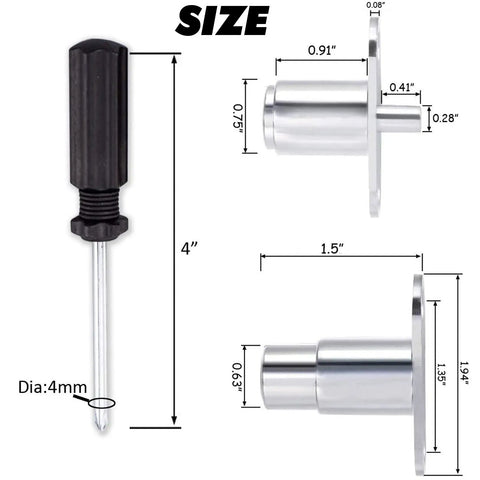 Built Tough 4 Pack Push Plunger Cabinet Lock With Keyed Alike Drawer Catch For Filing Box Zinc Alloy Chrome Finish Smooth Action Quick Attach No Sweat Assembly size diagram with measurements and screwdriver
