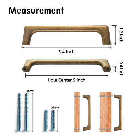 Antique Brass Cabinet Pulls 5 Inch Hole Centers 128mm Vintage Style Drawer Cupboard Wardrobe Hardware Set 12 Pack dimensions.