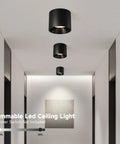 Dimmable Flush Mount LED Ceiling Light, 20W, 3 Color, 4.7 Inch, Black, Installed in Hallway