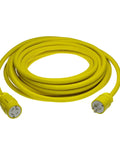 Straight Up Heavy Duty Wet Location Cordset, Nema 5 15 Plug, 20 Amp 125 Volt, 12 Gauge Soow Power Cable, coiled yellow cable.