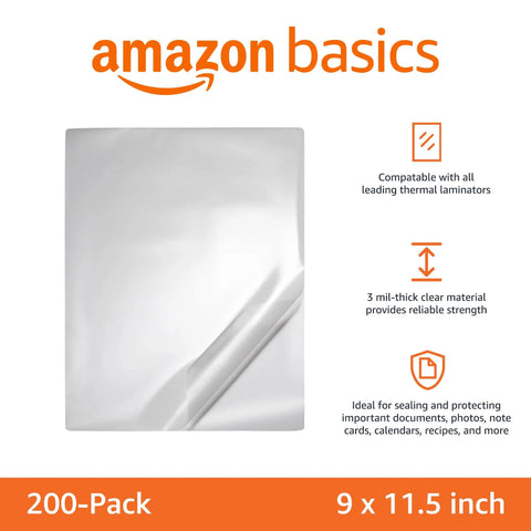 Dang Tough Thermal Laminating Sheets 200 Pack With Flawless Clear Finish For Photos And Documents 9 X 11 5 Inch 2 8 Mil Heavy Duty Plastic Sleeves showing clear laminate with curled corner.