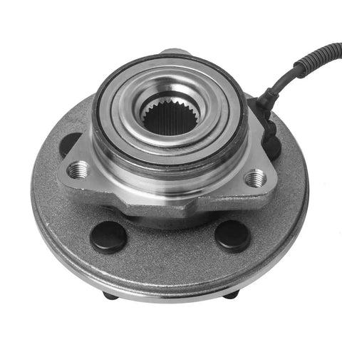 Front Wheel Hub And Bearing Assembly Pair For Ford Explorer Sport Trac Mercury Mountaineer 5 Lug Abs Plug And Play side view with sensor.