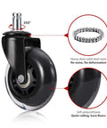 Heavy Duty 3 Inch Swivel Caster Wheels With Soft Rubber Tread Quiet Rolling Twin Design For Office Chairs showing durable solid steel stem and polyurethane wheel.