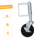 Heavy Duty Spring Loaded Fence Gate Wheel Rig With Telescopic Support And Swivel Caster, showing durable silver swivel and black wheel.