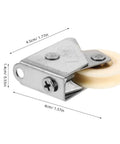 Top Shelf Stainless Steel Sliding Door Roller Featuring Adjustable Window Track Wheel For Dead Simple Installation And Dang Tough Performance On House Projects, showing side angle with dimensions.
