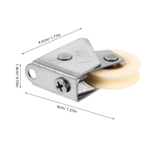 Top Shelf Stainless Steel Sliding Door Roller Featuring Adjustable Window Track Wheel For Dead Simple Installation And Dang Tough Performance On House Projects, showing side angle with dimensions.