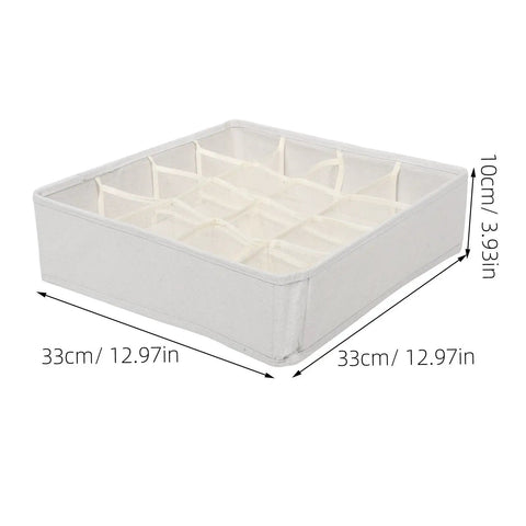 Sturdy Fabric Drawer Organizer Box With Segmented Compartments For Socks Underwear And Clothing Sorter, beige fabric, 33cm x 33cm x 10cm