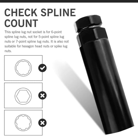 Rugged Heavy Duty 6 Spline Lug Nut Socket For Fuel Rim Lock Removal And Wheel Lock Key Replacement Fits 21mm And 22mm Hex Socket Wrench, showing the spline shape.