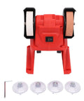 Tough As Nails 18V Cordless Mini Bench Grinder And Polisher Kit with dual wheels and accessories on a workbench.