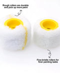 Grippy Pipe Paint Roller Handle Kit For Round Gas And Water Pipes With Butter Smooth Roll And Solid Build showing rough and fine-bristle rollers.