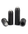Real Deal Spring Ball Plunger Set Screws M5X20mm Grade 12.9 Black Steel Hex Socket Allen Drive showing four plungers.