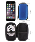Portable Clamshell Electronic Organizer Case For Earbuds Headphones And Chargers with blue EVA exterior and black interior.