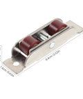 Heavy Duty Stainless Steel Double Rollers Sash Pulley Wheels For Dead Simple Sliding Closet And Patio Door Replacement Hardware smooth double rollers measure 6.4cm by 1.42cm.