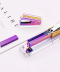Clear Rainbow Acrylic Stapler And Staples Remover Set For Your Desk with stainless steel rod, showing sleek executive style and durable ABS build