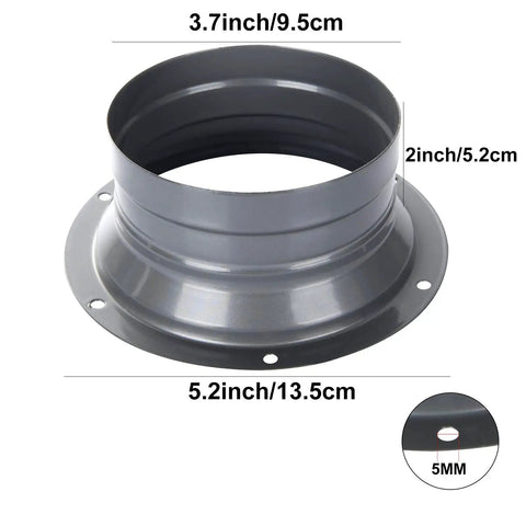 4 Pack 4 Inch Duct Connector Flanges Inlet Fittings Metal Straight Pipe Ventilation Flanges with dimensions in silvery gray