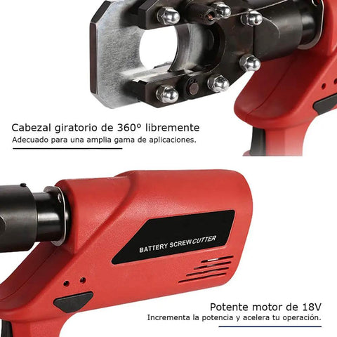 Close-up of Battery Powered Hydraulic Cable Cutter 60KN for 40mm copper and aluminum cables with 350-degree rotating clamp head.