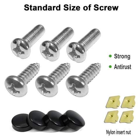 Standard screws, caps, and nylon nuts for Clear License Plate Cover Set For Front And Rear Unbreakable Transparent Protector With Screws Caps 2 Pack Street Legal Prevent Discoloration Keep Plates Clean And Protected For All Vehicles