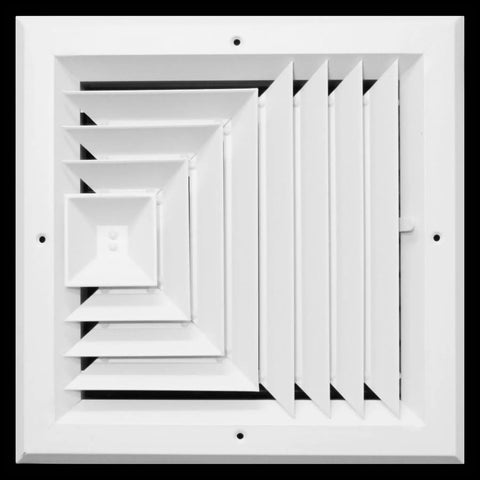Adjustable 3 Way Air Diffuser Vent Cover For Ceiling Duct Opening 10x10 Inlet Fit Rust Proof Aluminum Grill White Finish 13 By 13