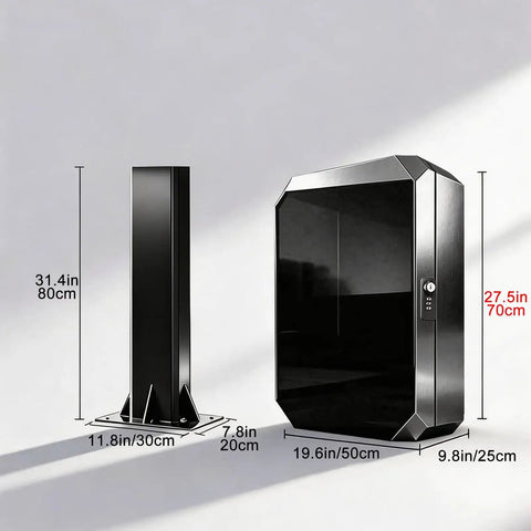 EV Charger Protector Box Pedestal Stand delivers badass weather proof security; galvanized steel; dimensions shown in image.