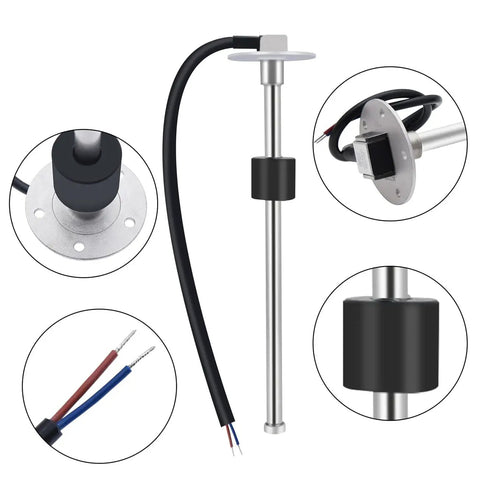 Heavy Duty Stainless Steel Fuel Sending Unit For Cars Trucks And Boat Tanks With 240 To 33 Ohm Gauge Reading And Ten Inch Stem close-up view highlighting durable design.