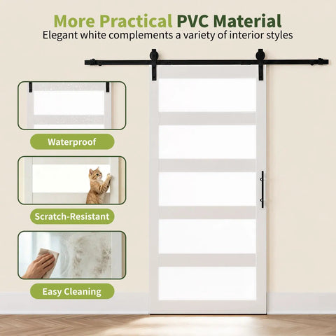 Heavy Duty Sliding Frosted Glass Barn Door With Five Panel Design And Full Roller Track Hardware Ready To Roll Smooth Glide System for closet use