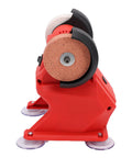 Tough As Nails 18V Cordless Mini Bench Grinder And Polisher Kit with dual corundum wheel and red plastic body.