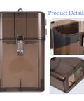 Built Tough Weatherproof Connector Box For Outdoor EV Chargers Drip Free Plug Socket Guard, brown plastic housing, secured with metal latch.