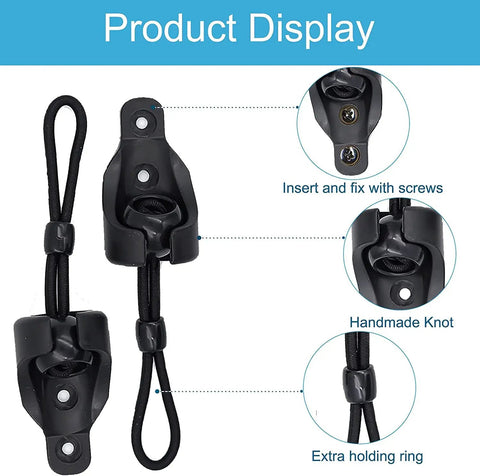 Kickass Sunshade Replacement Bungee Tie Down Kit With End Covers 3 Pack For Outdoor Roller Blinds Savage Weather Resistant Black Windproof Anchors showcasing clips and knot details.