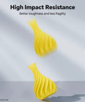 Premium 1.75mm PETG Filament Two Kilogram Spool In Bold Brown Color Yields Hella Fast Extrusion And Kickass Impact Strength Perfect For High Speed Desktop 3D Printer Enthusiasts, showcasing two swirling yellow vases demonstrating high impact resistance.
