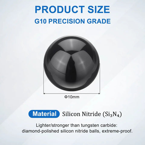 Top Tier Four Piece 10mm Silicon Nitride Ceramic Bearing Balls G10 Precision Grade, diamond-polished for smooth performance.