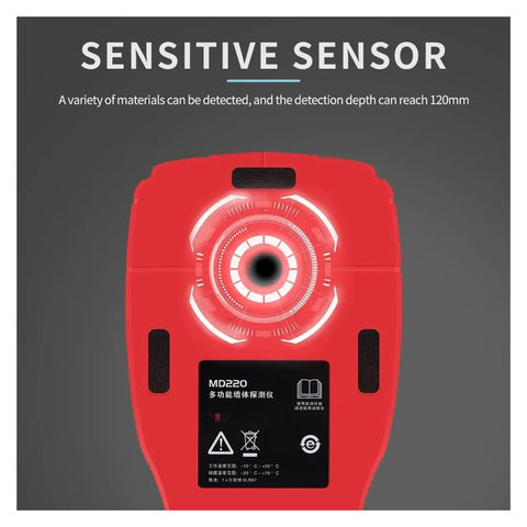 Knockout Badass 4 In 1 Wall Scanner Stud Finder showing sensitive sensor and detection depth feature for accurate results.