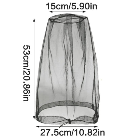 Shielding Bugproof Mesh Head Net And Protective Headwear, 53cm height, 27.5cm width, breathable polyester, keeps bugs out, black color.