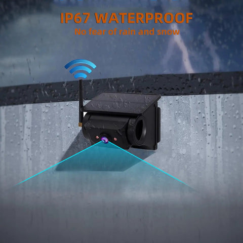 Born Tough Magnetic Solar Wireless Backup Camera With Iron Grip Mount Rechargeable 1080 HD Night Vision on wet surface, IP67 waterproof.