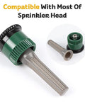 30 Pack Sprinkler Head Filters For Pop Up Sprinklers Fine Mesh Screens Replacement Nozzles Easy Install No Fuss Variable Arc Nozzle Filter For Garden Lawn Irrigation Durable ABS Material Keeps Sprinklers Running Smoothly in close-up view showing filter and compatibility text