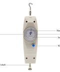 Hella Accurate Handheld Push Pull Force Gauge Tester With Peak Load Memory 500N 50kg Capacity showing dial, knob controller, and hook.
